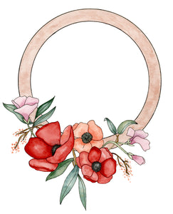 Poppy and Sweet Pea Wreath - Watercolor Print