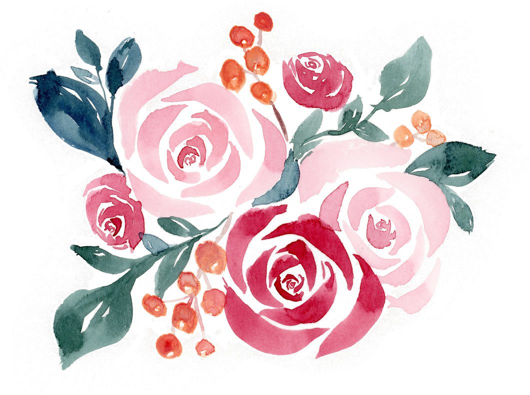Pink & Red Loose Florals - Watercolor Print