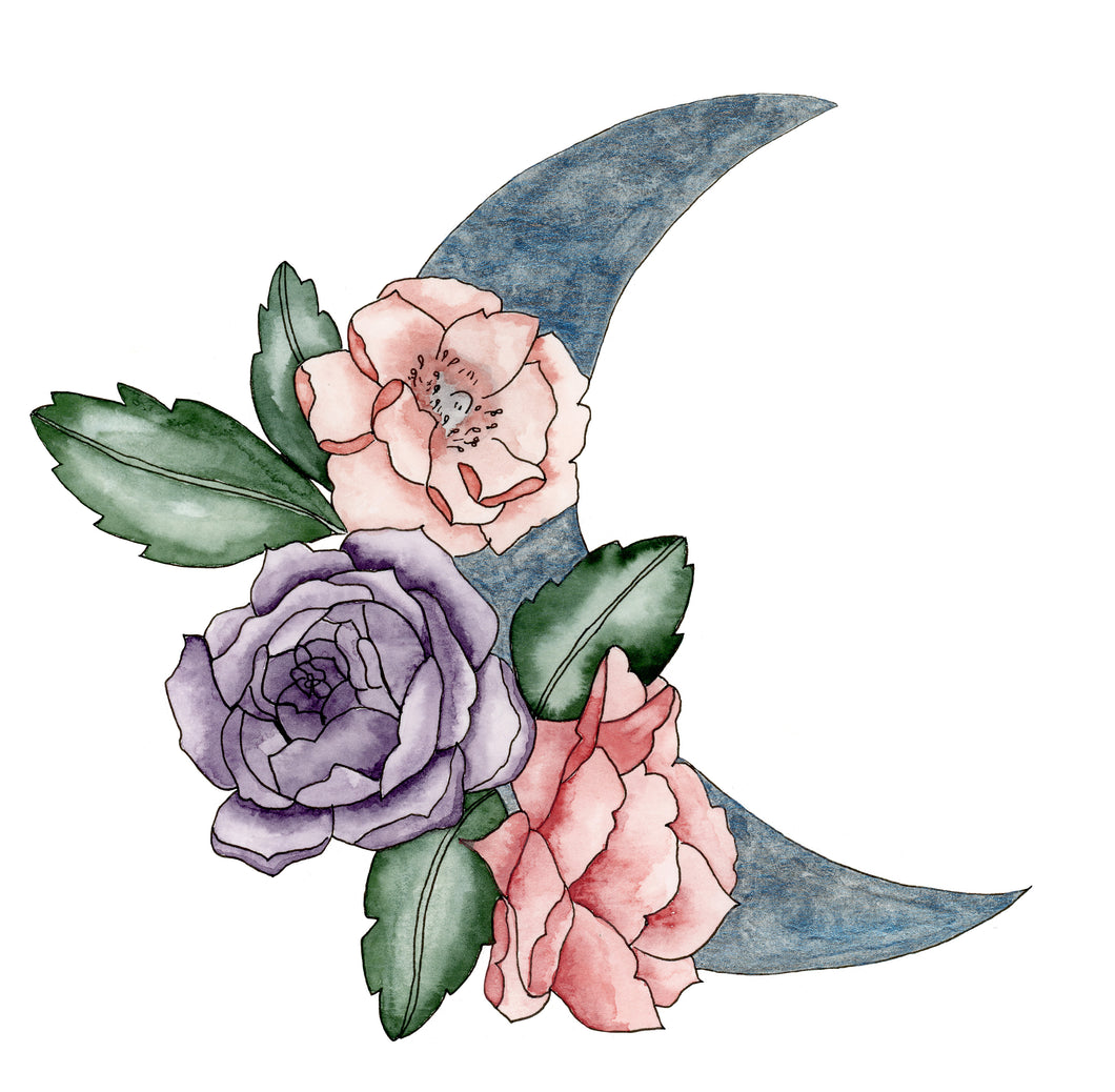Floral Moon - Watercolor Print